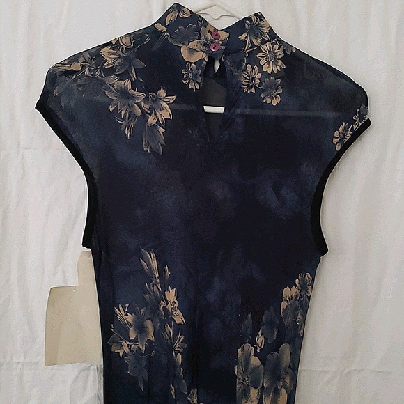 Navy Blue Traditional Chinese Dress Women's - Picture 3 of 4